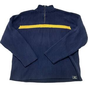 American Eagle Sweater Men XL Blue Yellow 1/4 Zip Pullover 100% Cotton Y2K Rugby